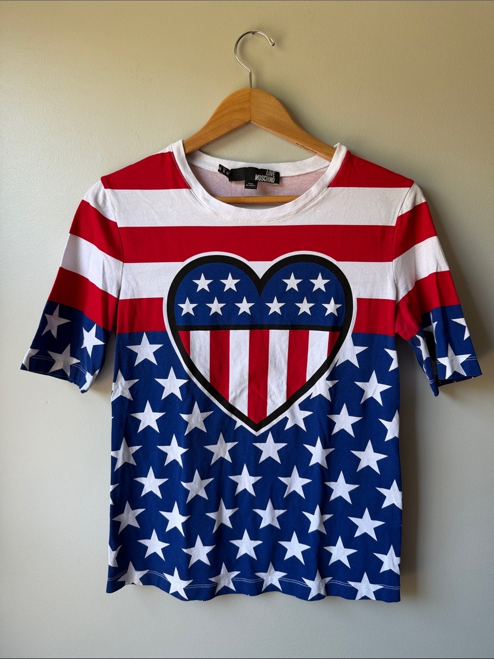 Love Moschino Red White Blue Stars & Heart Graphic Tee size 6